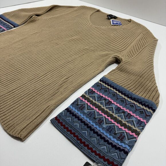 Woman's Mercer Madison Beige Tan Bohemian Design Sleeves Round Neck Sweater 2X - Picture 2 of 9